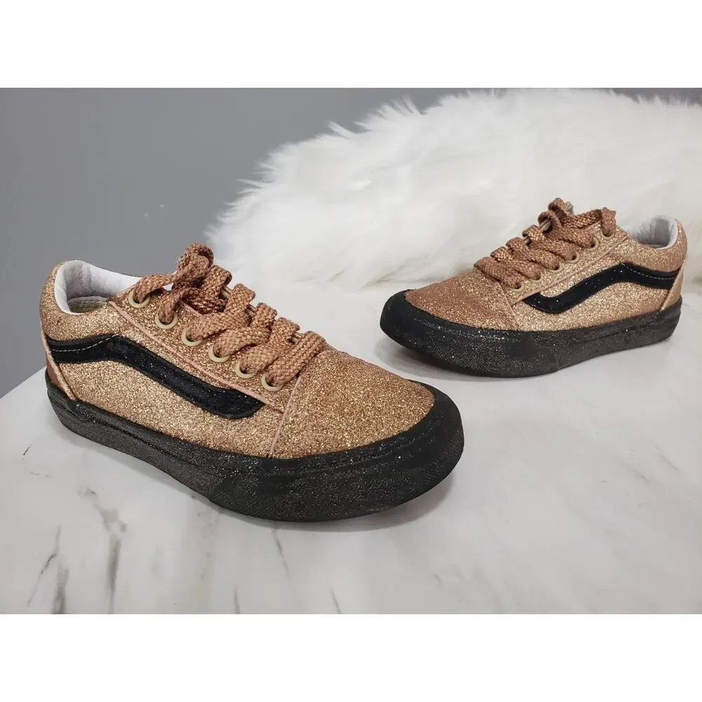 Vans Old Skool Party‎ Glitter Rose Gold/Black Kid's Size 12.5